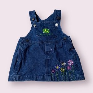 Baby John Deere Denim Overall Dress With Flower Detail Size 3/6 Months